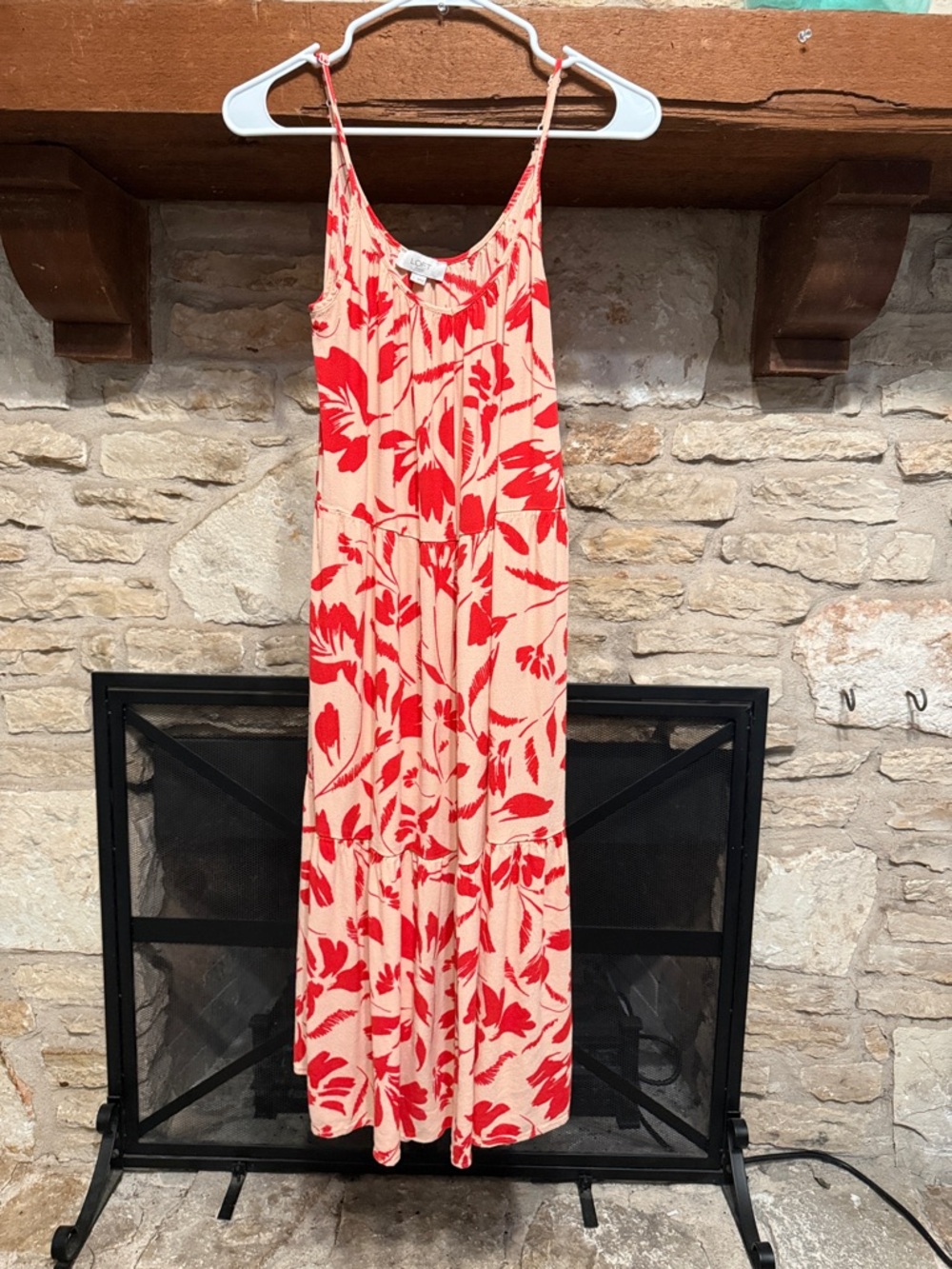 LOFT Red and Cream Floral Blouse